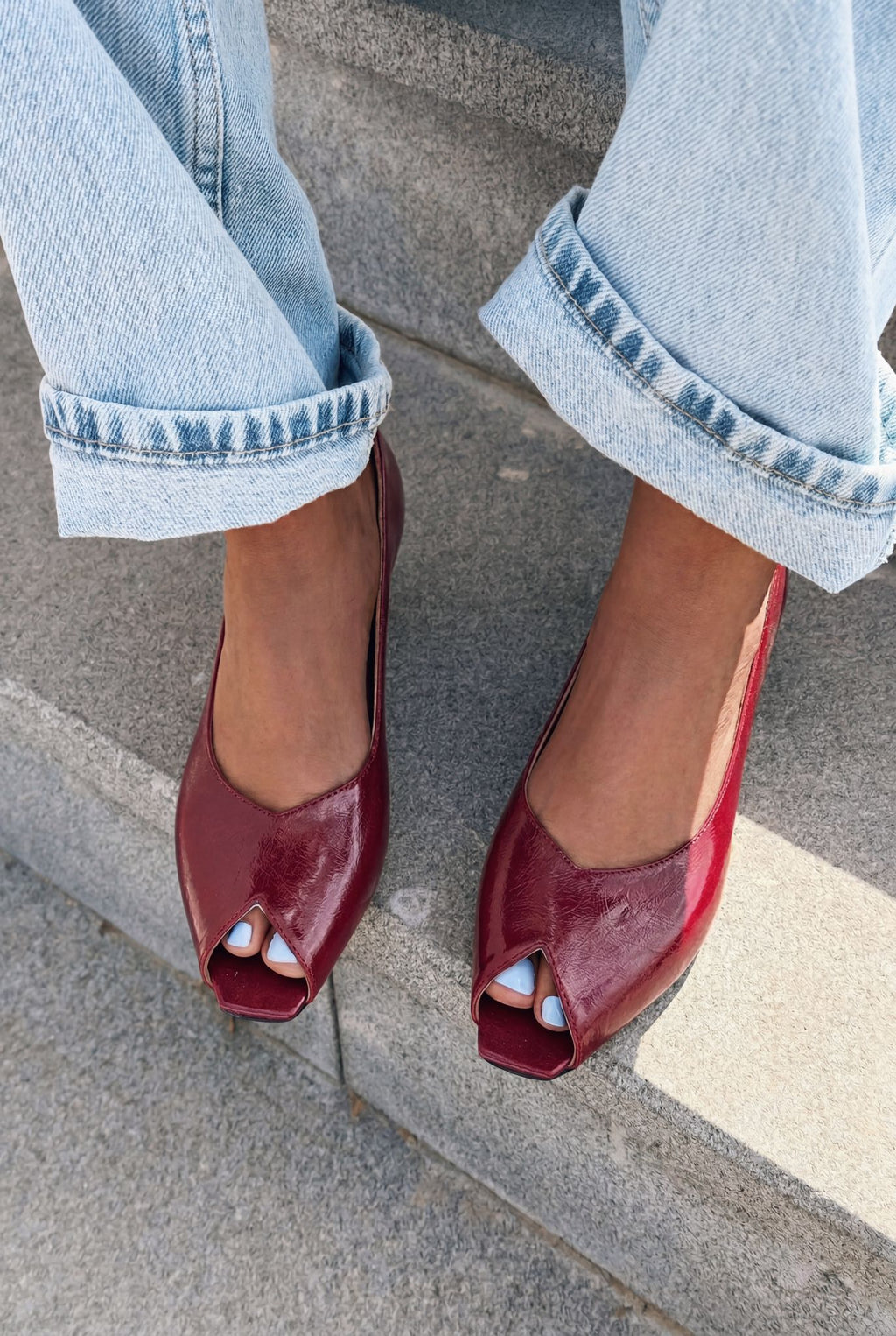 Norvion Burgundy Crinkled Patent Faux Leather Women's Pumps