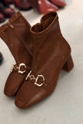 Daniwyo Taupe Faux Leather Stretch Women's Boots