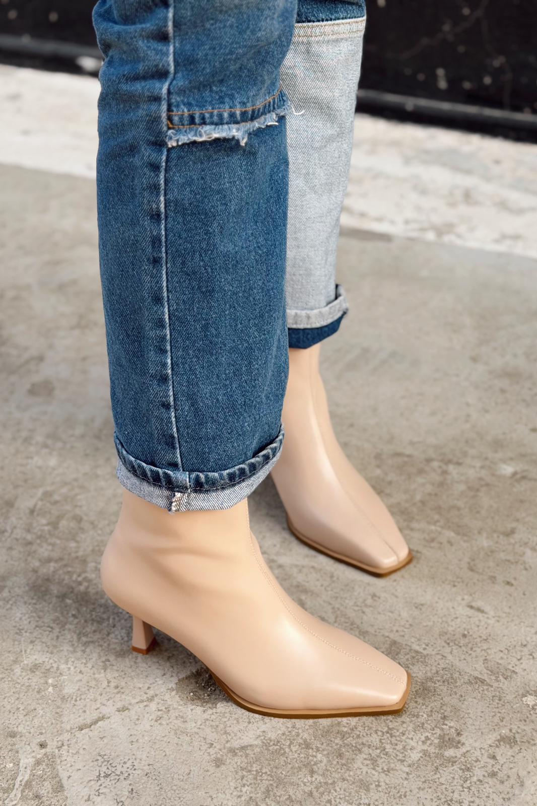 Alderie Beige Faux Leather Women's Pumps Boots