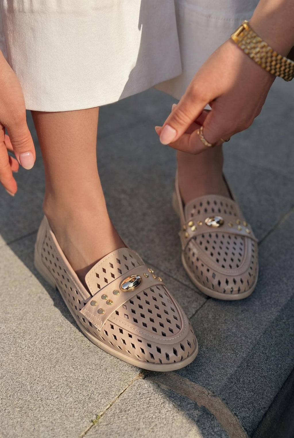 Ardion Beige Faux Leather Women's Loafers