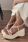 Jomis Beige Faux Leather Wedge Heel Women's Sandals