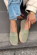 Celure Mint Green Genuine Suede Women's Espadrille Loafers