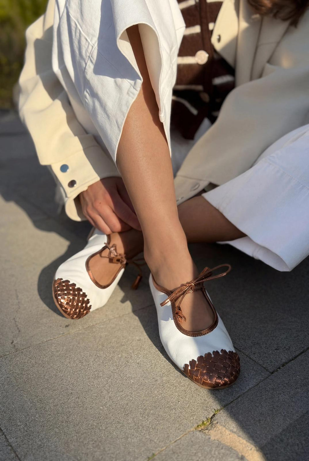 Talorin Metallic Bronze Genuine Leather Women's Lace-Up Flats