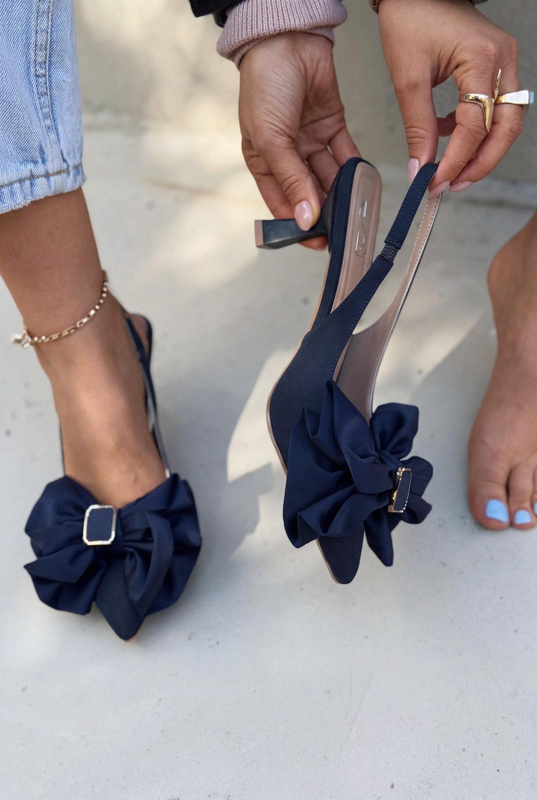 Velune Navy Bow Detail Satin Women's Stilettos
