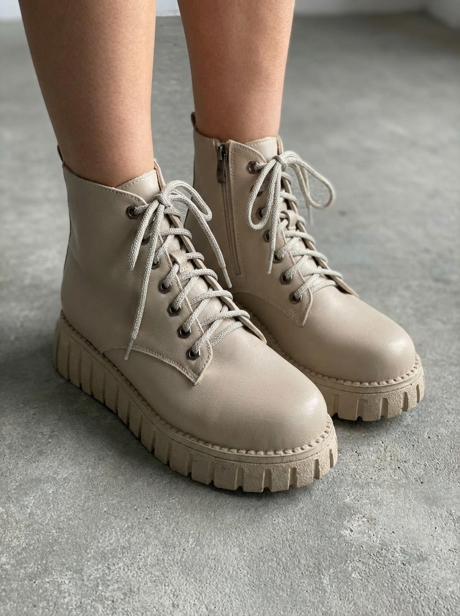 Norveta Beige Faux Leather Women's Boots