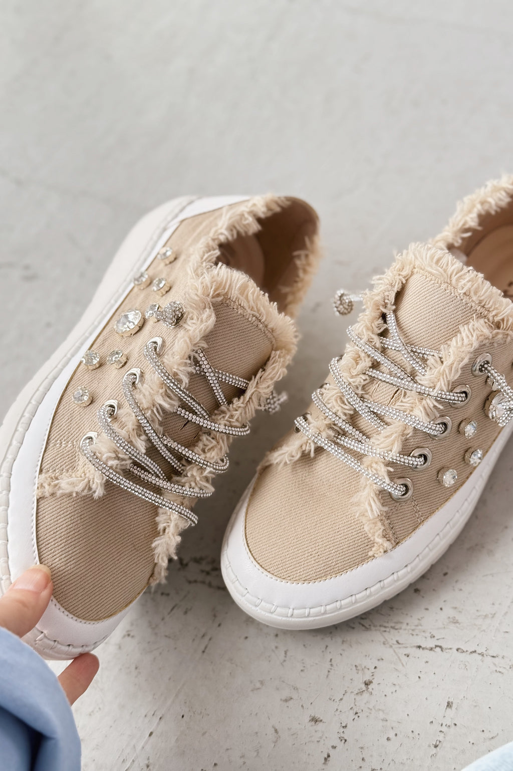 Monove Beige Jean Stone-Detailed Women's Sneakers