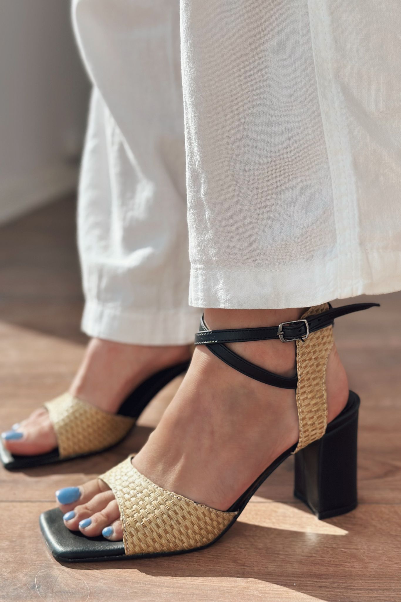 Yowsen Black Faux Leather Woven Detail Women's Pumps