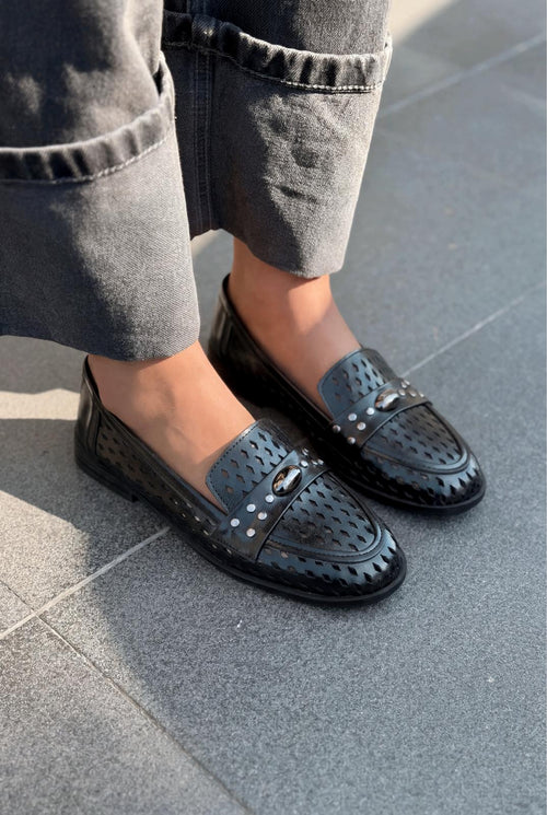 Ardion Black Faux Leather Women's Loafers