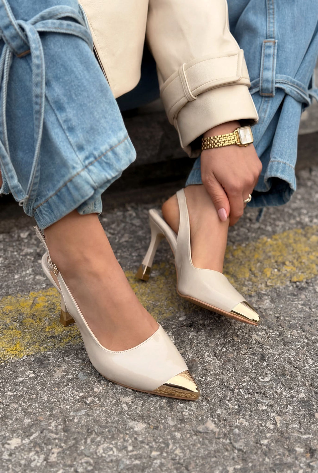 Sarnok Nude Patent Faux Leather Women's Stilettos