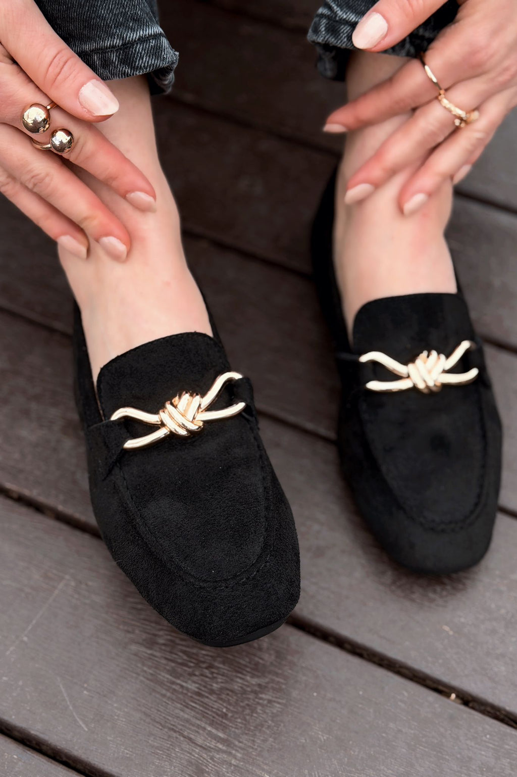 Avelis Black Suede Bow Detail Women's Loafers