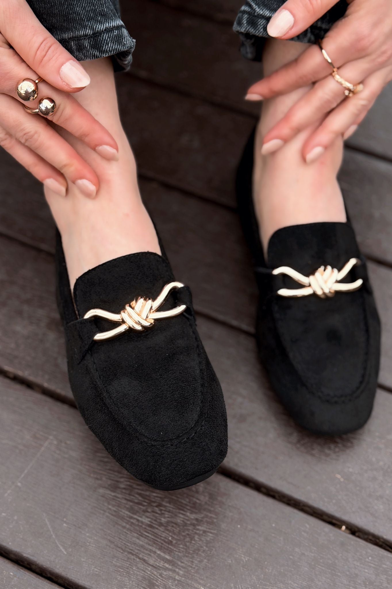 Avelis Black Suede Bow Detail Women's Loafers