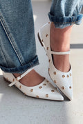Zelix White Faux Leather Women's Studded Flats