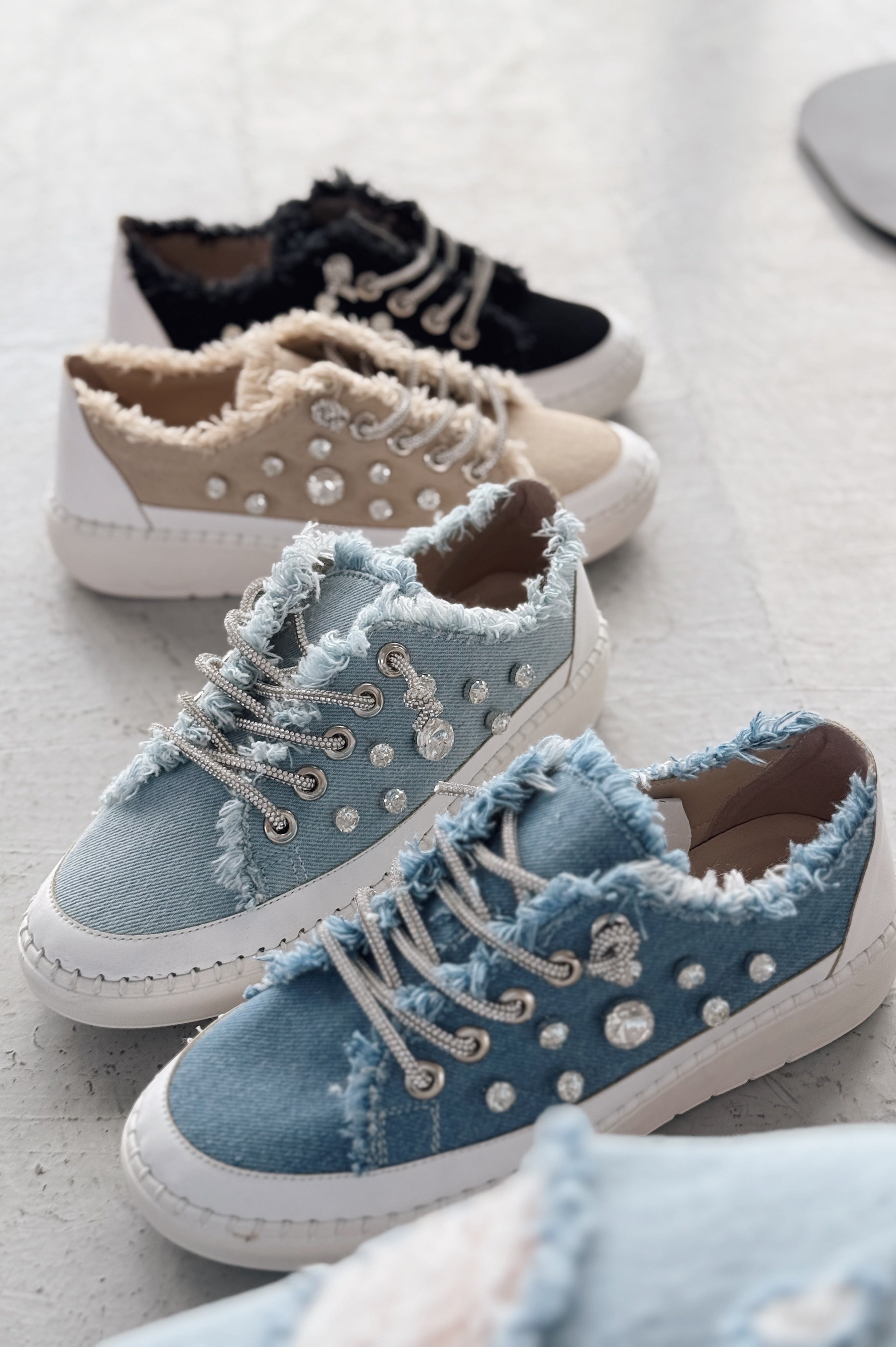 Monove Beige Jean Stone-Detailed Women's Sneakers
