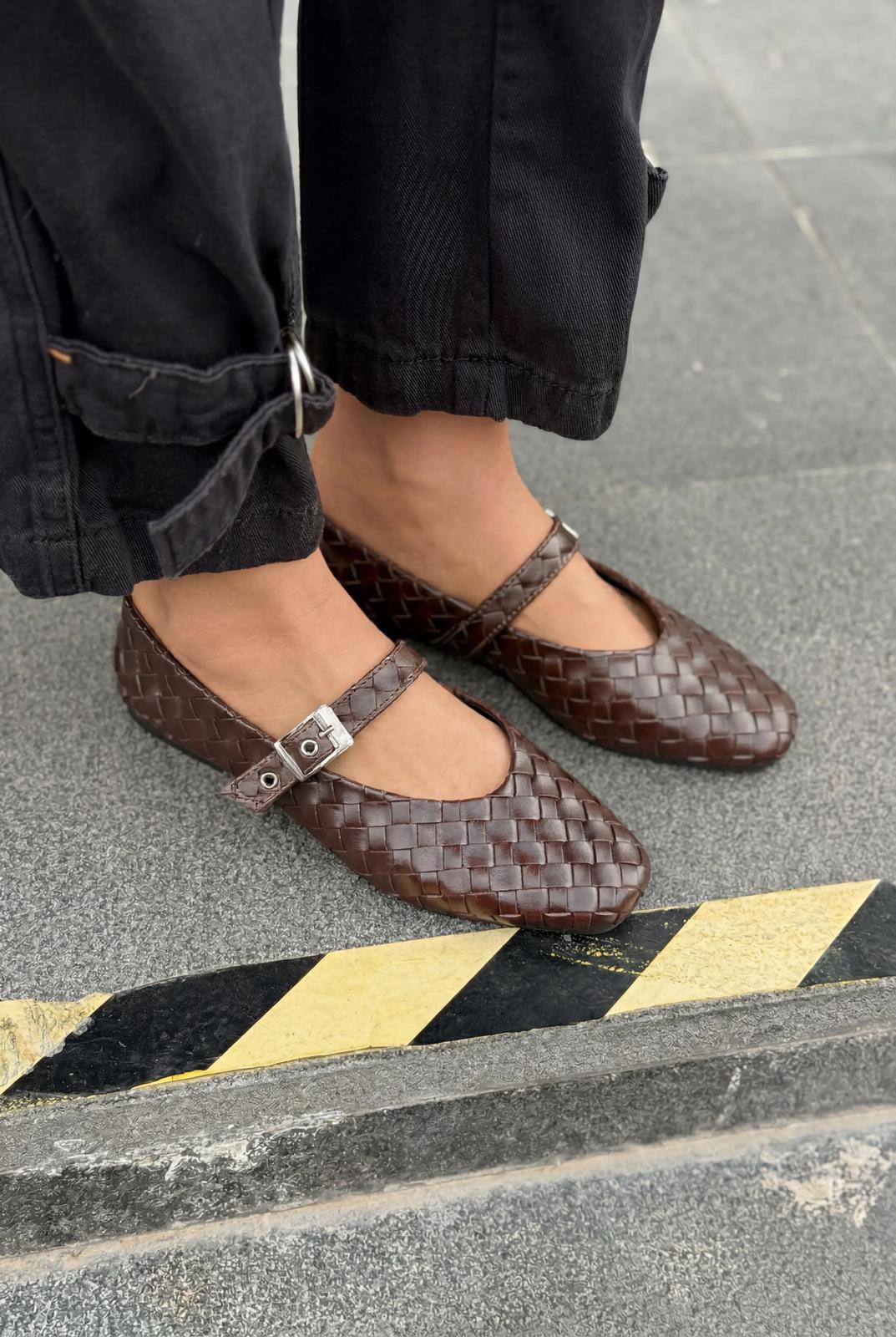 Vespera Dark Brown Faux Leather Women's Flats