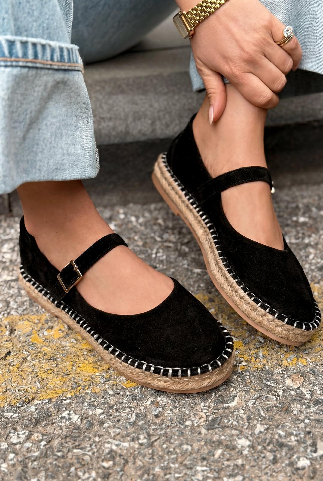 Marena Black Genuine Suede Women's Espadrille