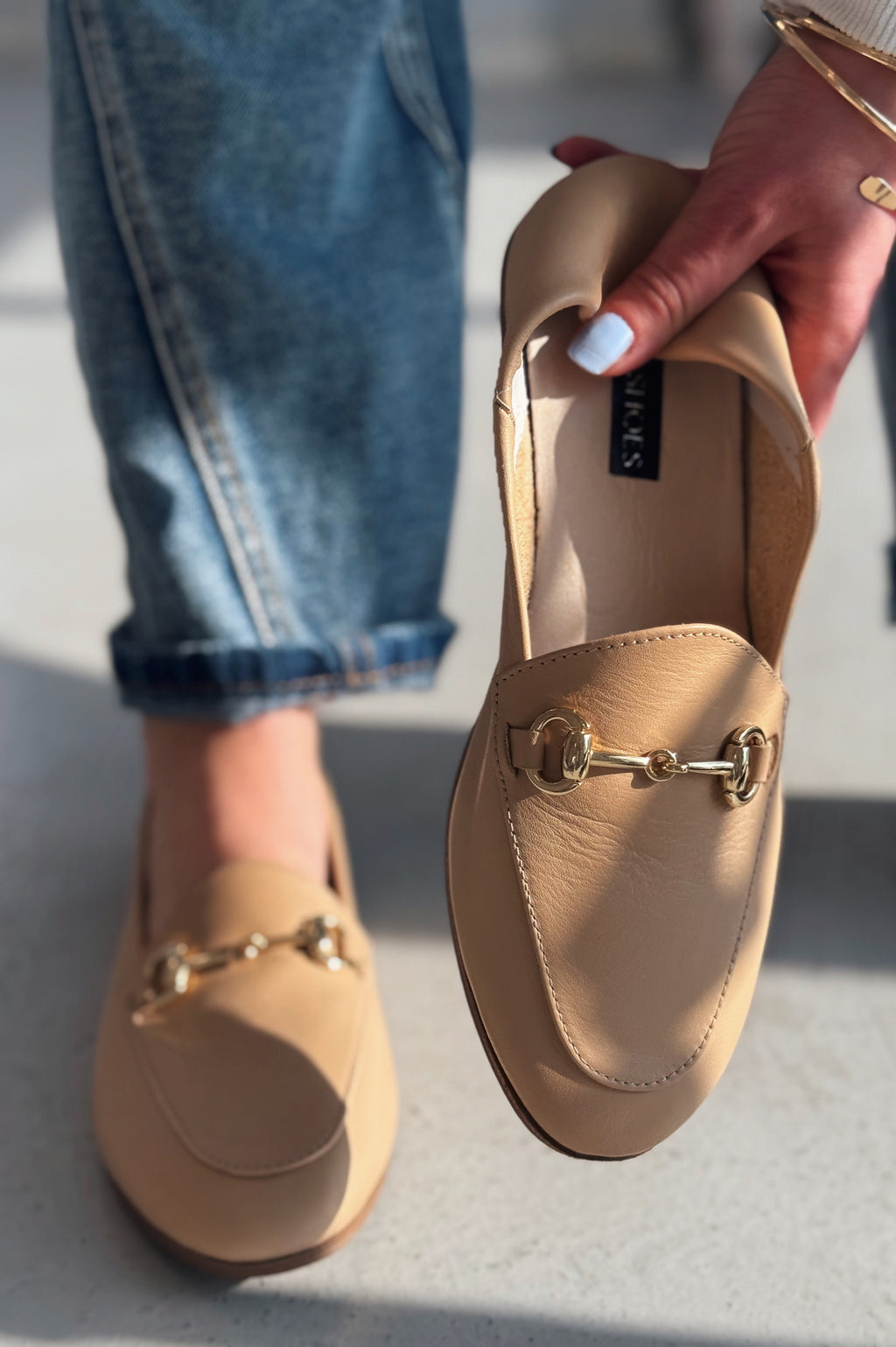 Palvora Cream Genuine Leather Buckle Detail Women's Loafers