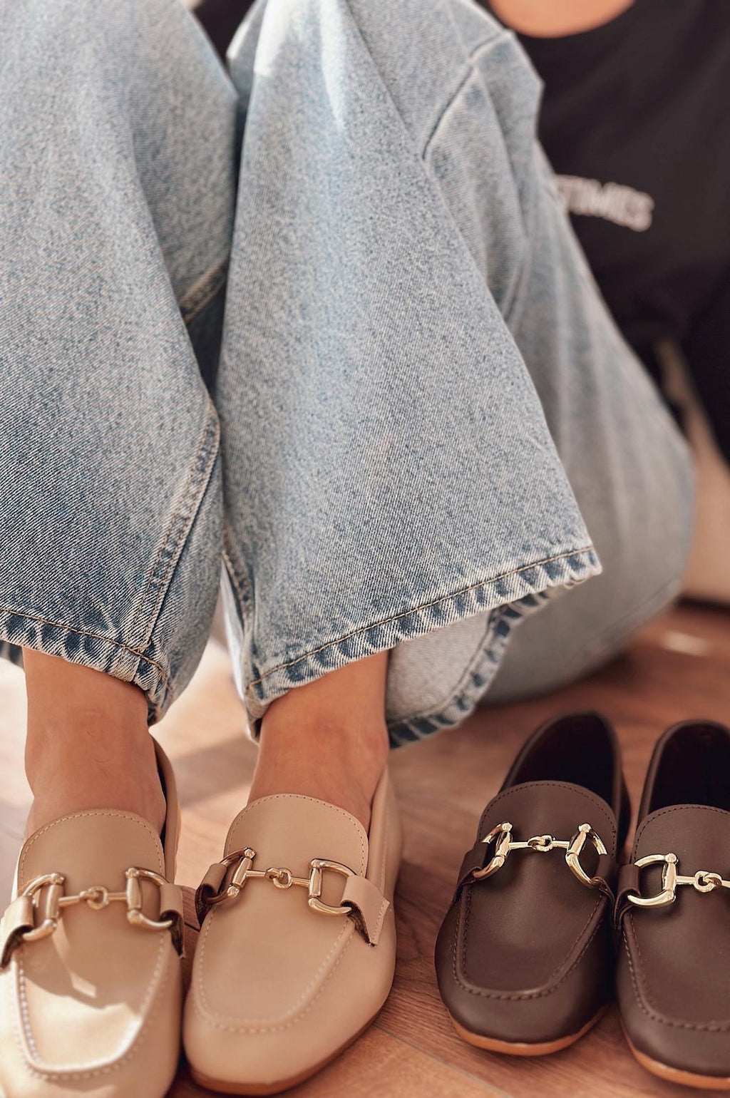 Lofin Nude Faux Leather Buckle Detail Women's Loafers