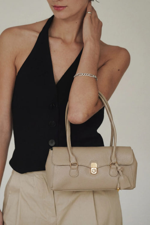 Belvis Taupe Faux Leather Women's Shoulder Bag