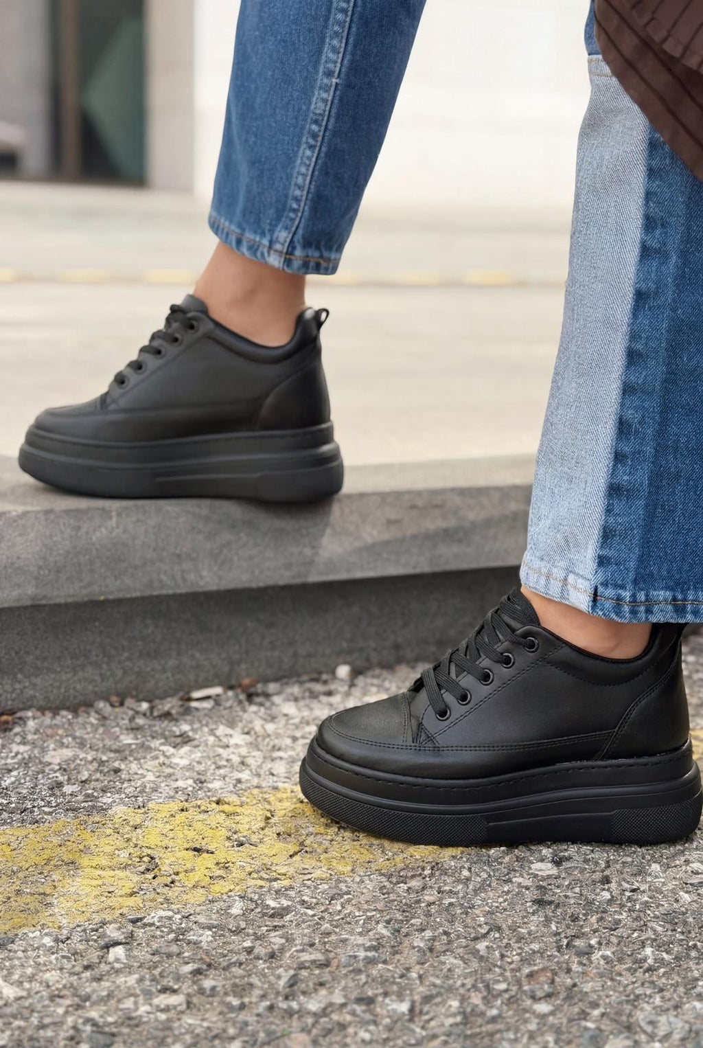 Korin Black Faux Leather Women's Hidden Wedge Sneakers