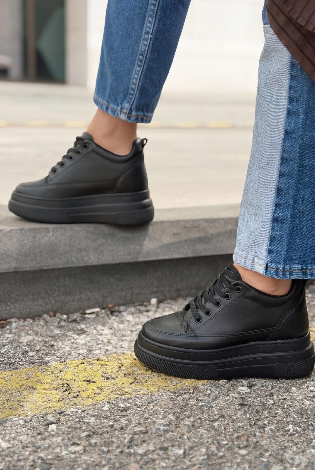 Korin Black Faux Leather Women's Hidden Wedge Sneakers