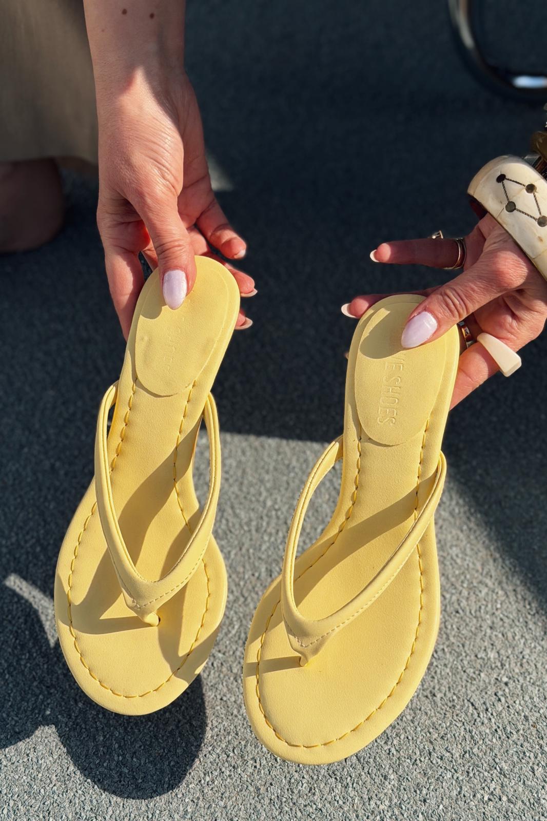 Arlene Yellow Faux Leather Women's Thong Heel Mules