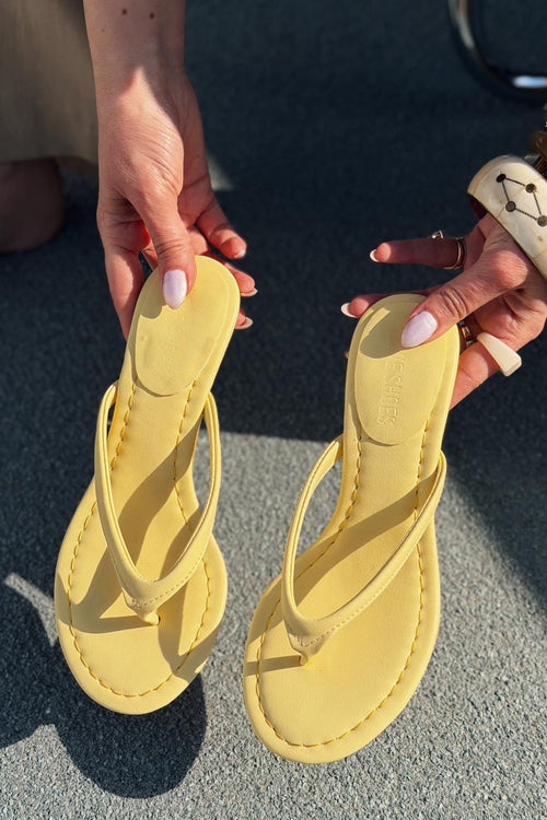 Arlene Yellow Faux Leather Women's Thong Heel Mules