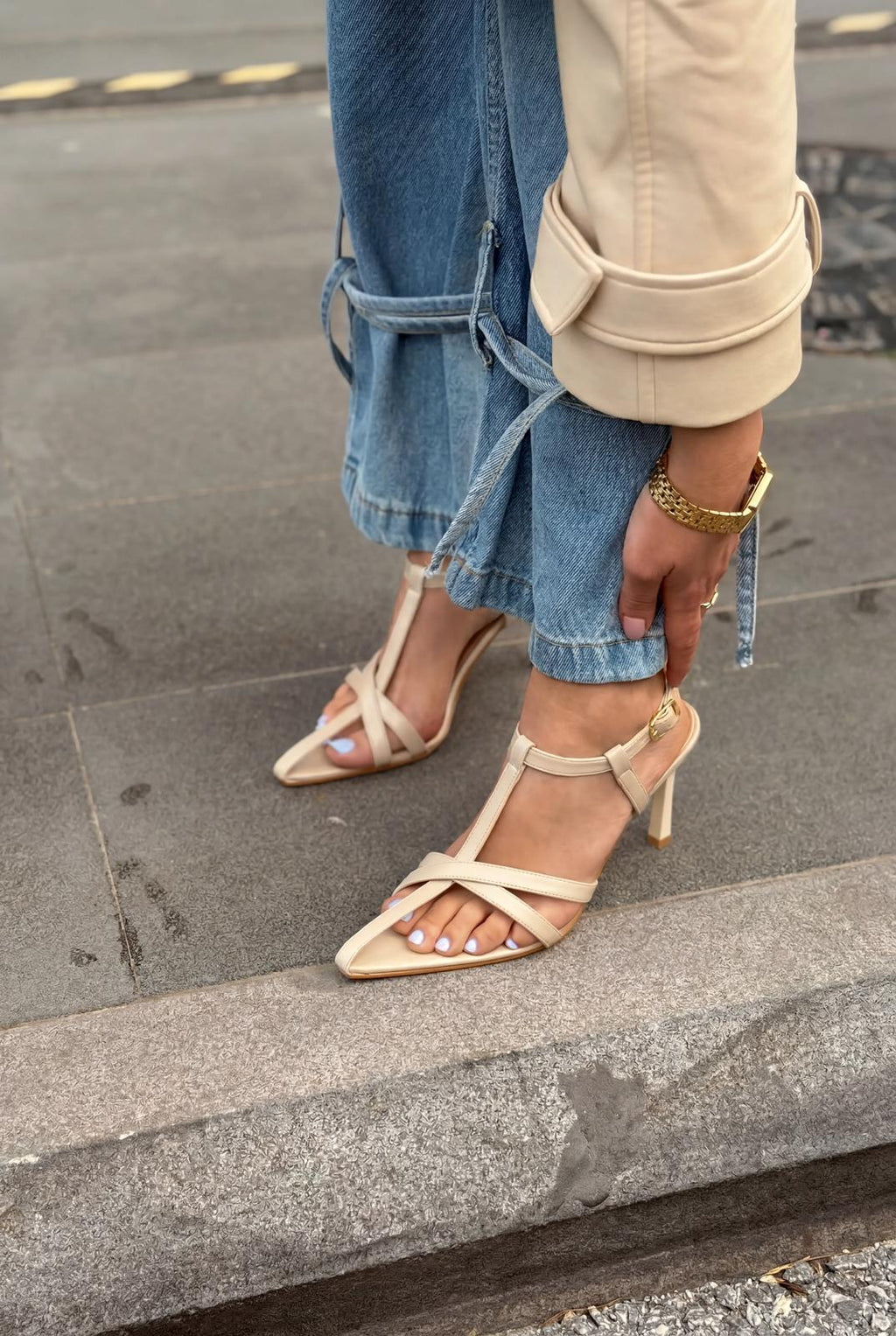 Morlen Nude Patent Faux Leather Pumps Sandals