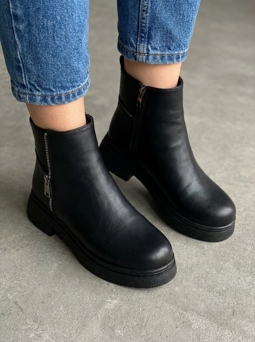 Talvera Black Faux Leather Women's Boots