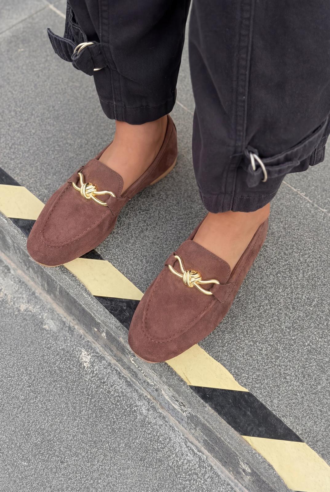 Avelis Light Brown Suede Bow Detail Women's Loafers