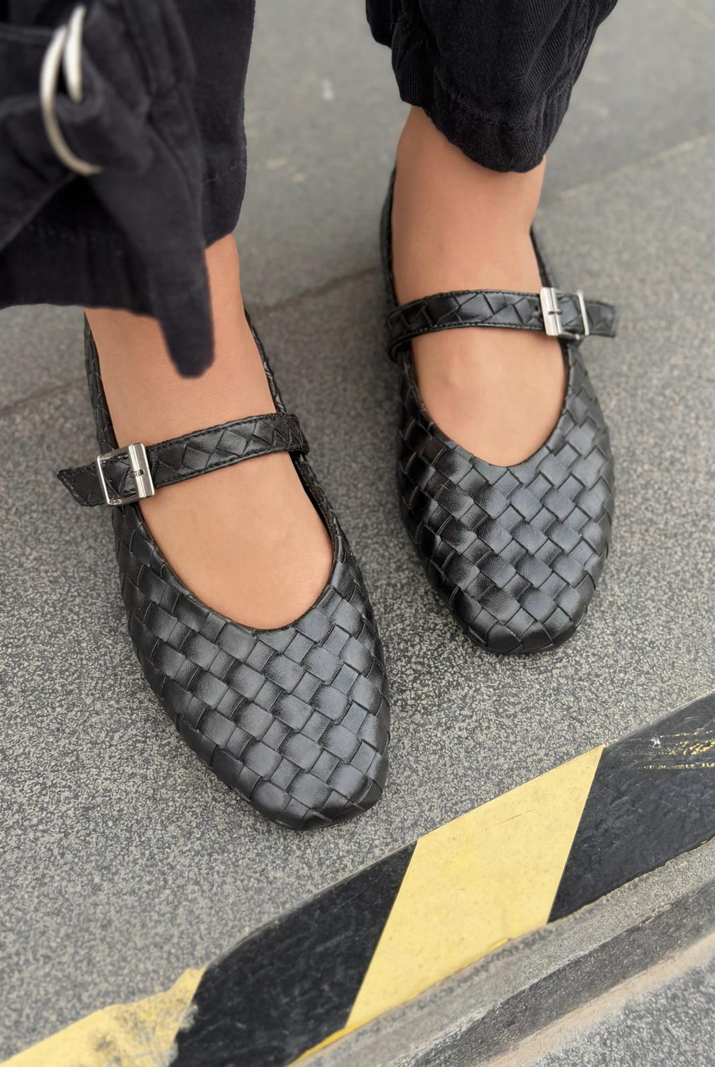 Vespera Black Faux Leather Women's Flats