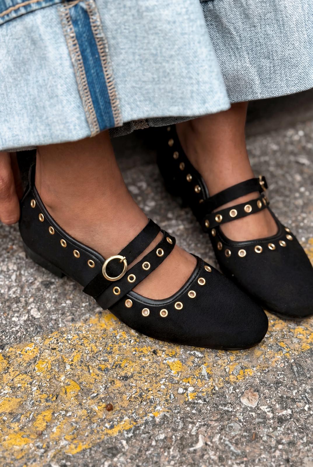 Elia Black Suede Women's Flats