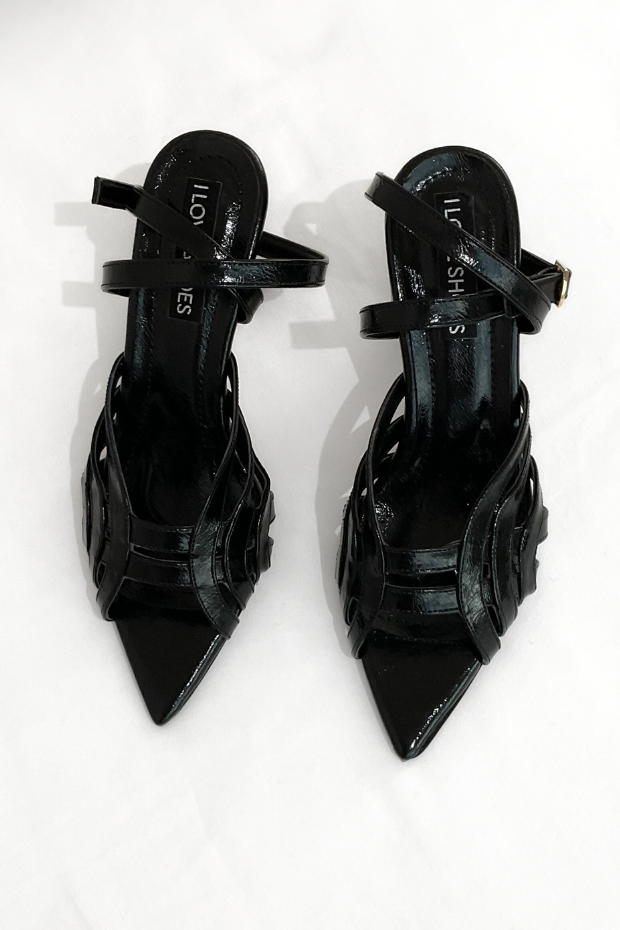 Ronel Black Strap Detail Patent Faux Leather Women's Pumps