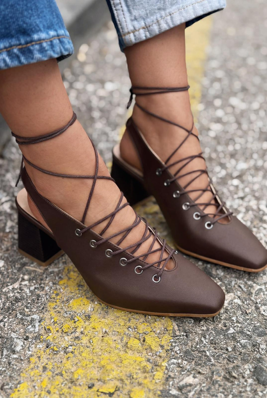 Yorella Dark Brown Faux Leather Women's Pumps