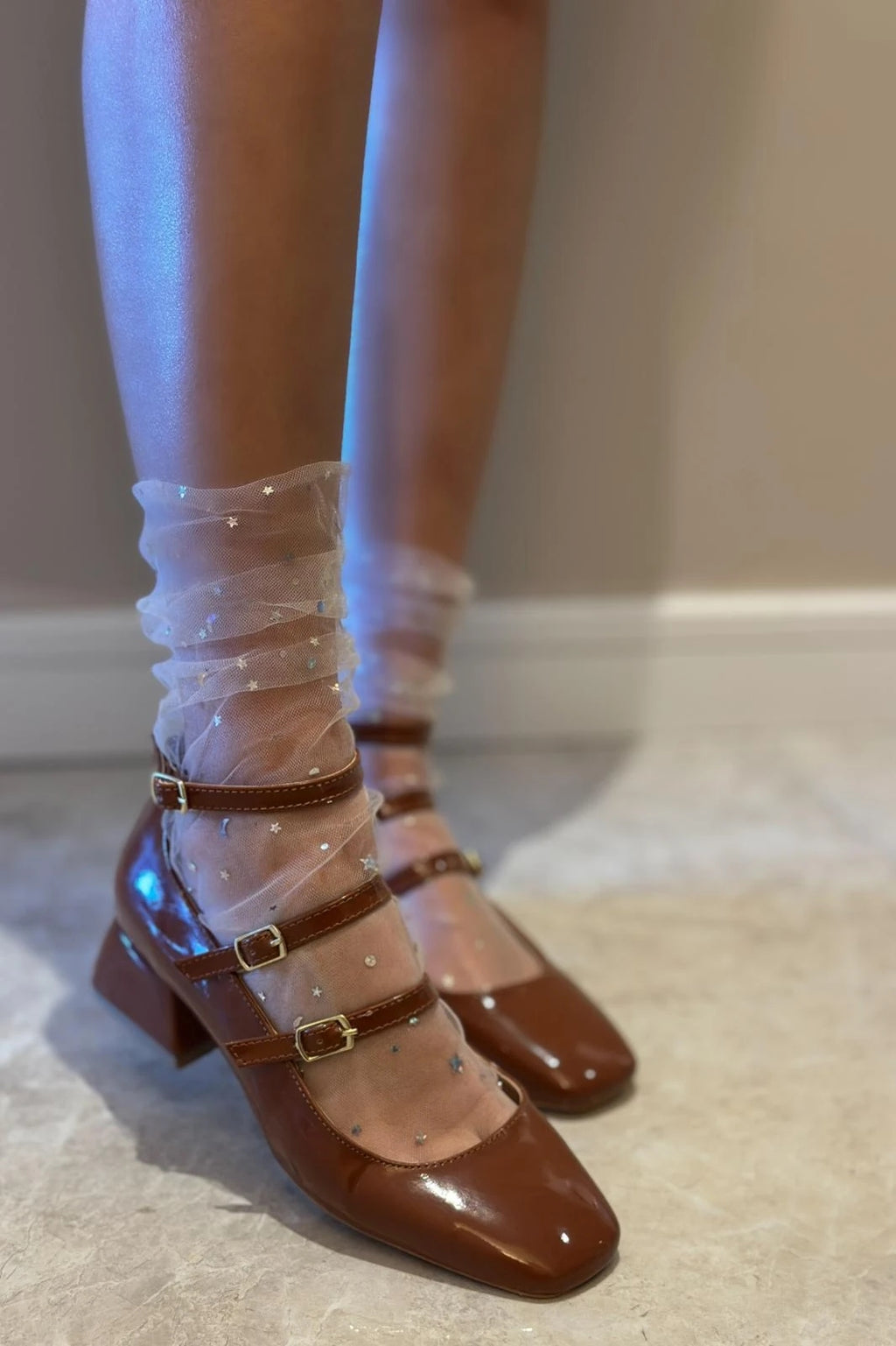 Noteras Brown Patent Faux Leather Women's Mary Jane
