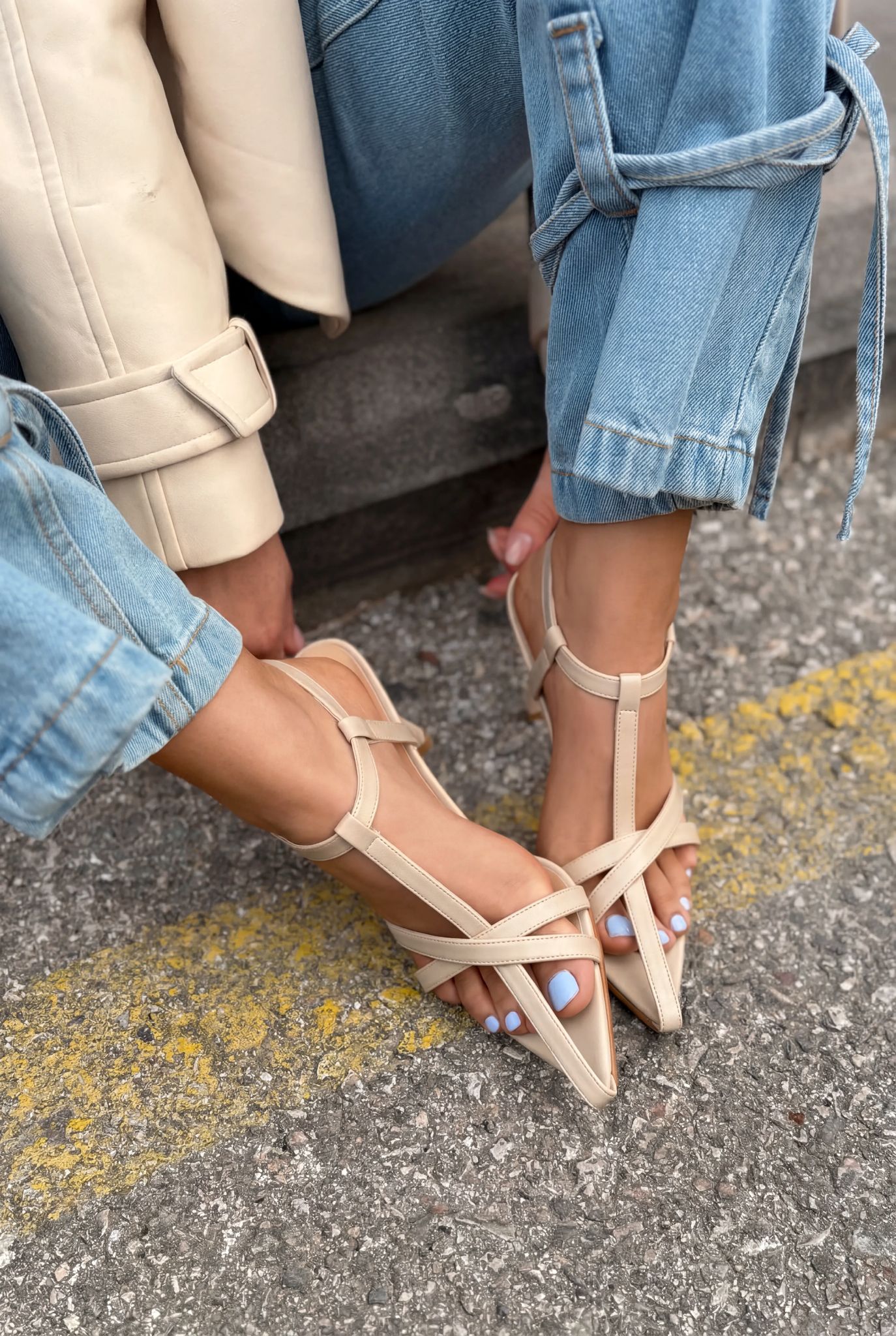 Morlen Nude Patent Faux Leather Pumps Sandals