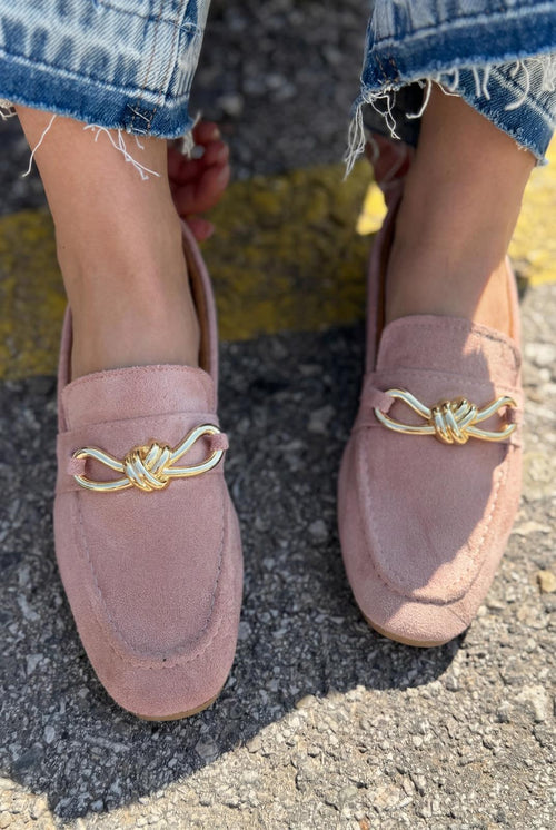 Avelis Women's Loafer Blush Suede Bow Detail