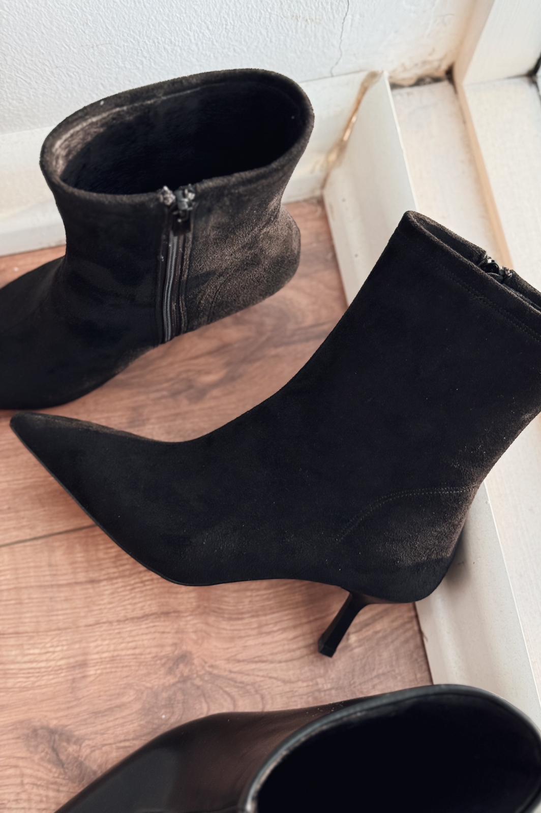 Orvex Black Suede Slim Heel Women's Boots