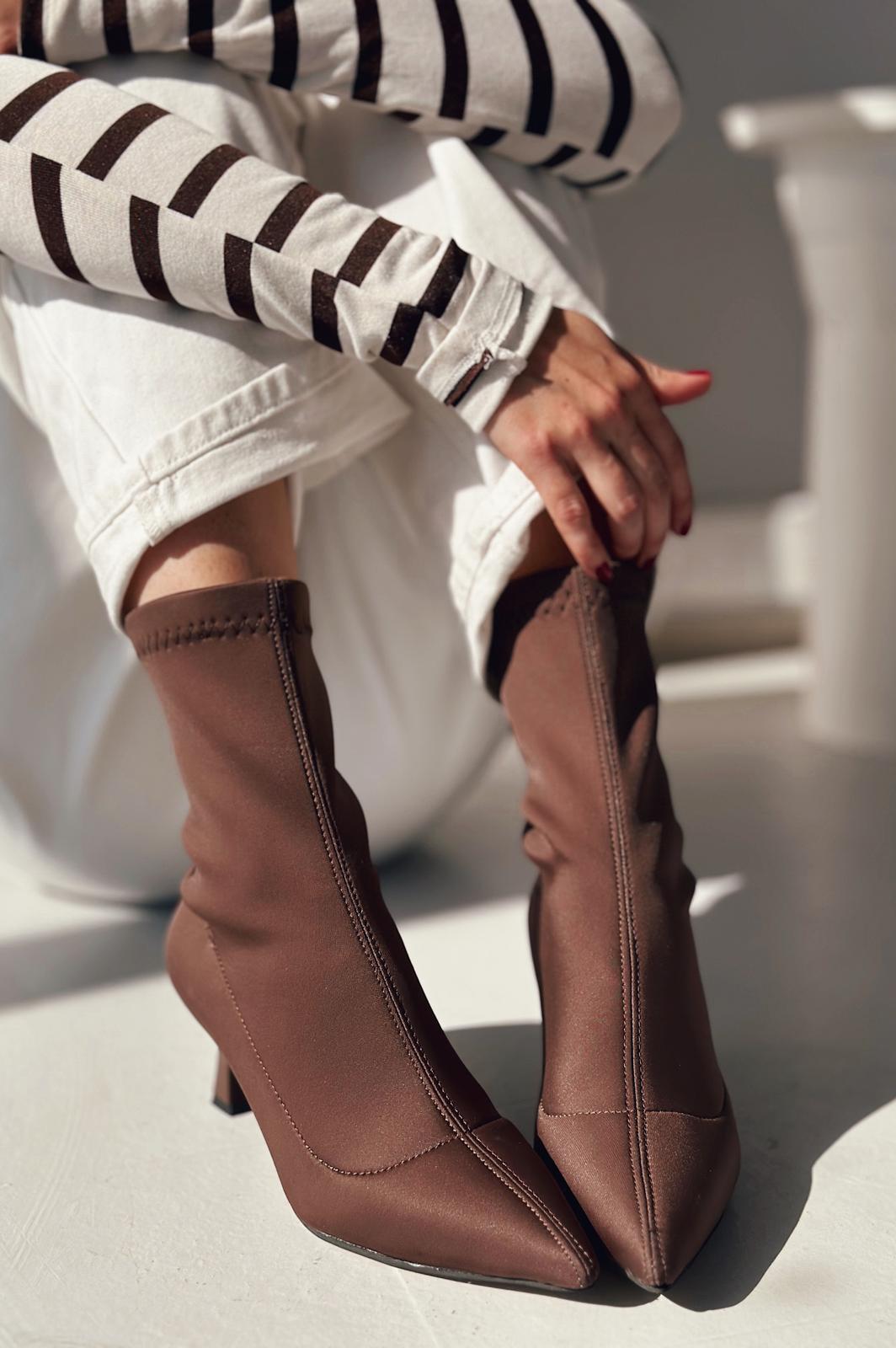 Loravo Acı Kahve Sock Thin Heel Boots