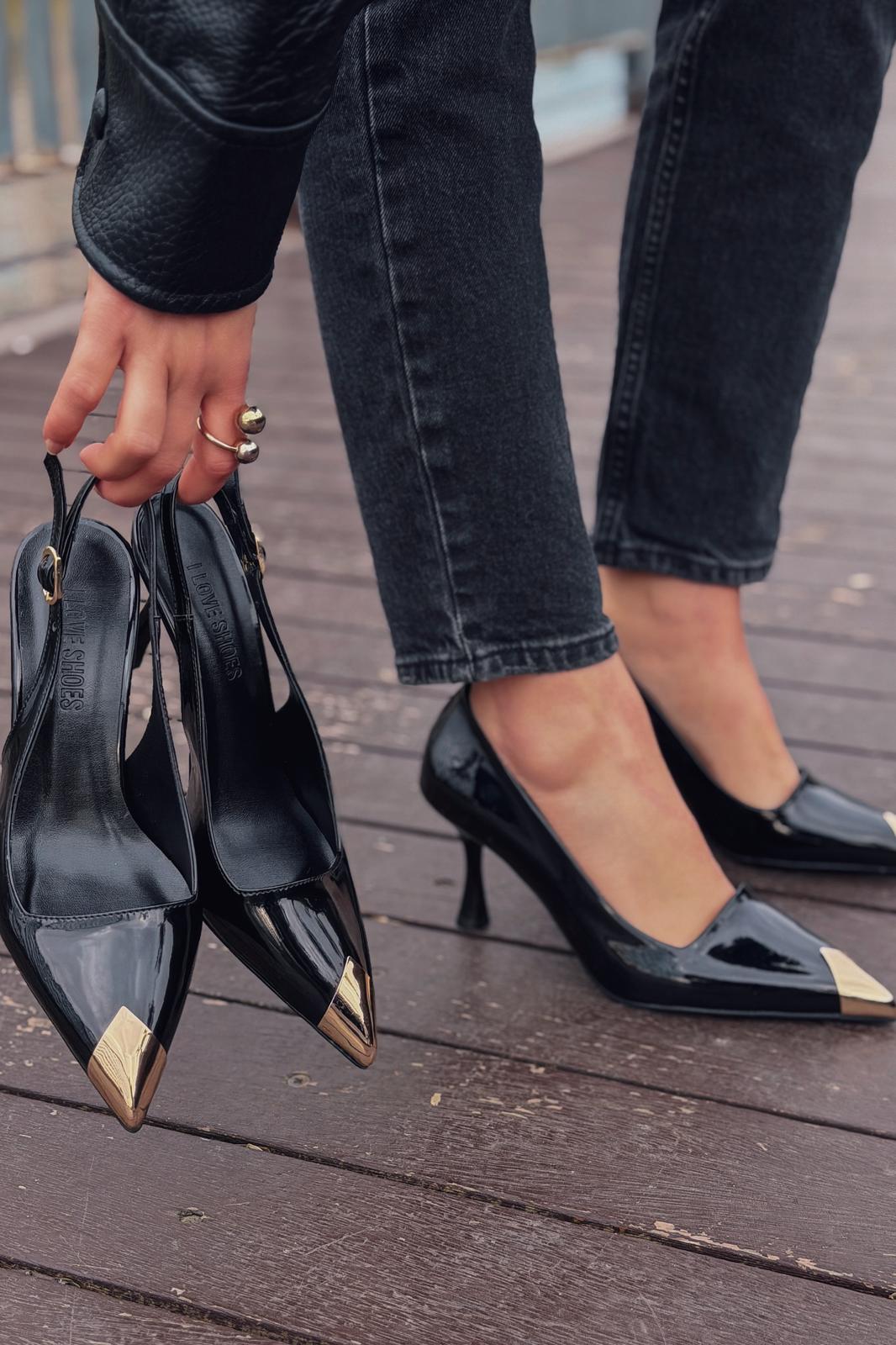 Noctra Black Patent Faux Leather Women's Stilettos