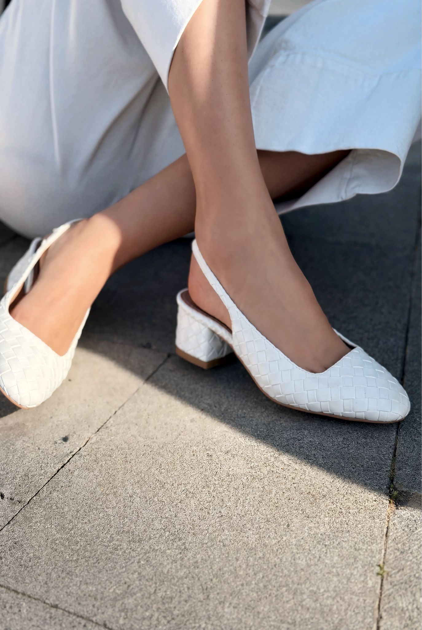 Solen White Faux Leather Woven Detail Women's Mary Jane