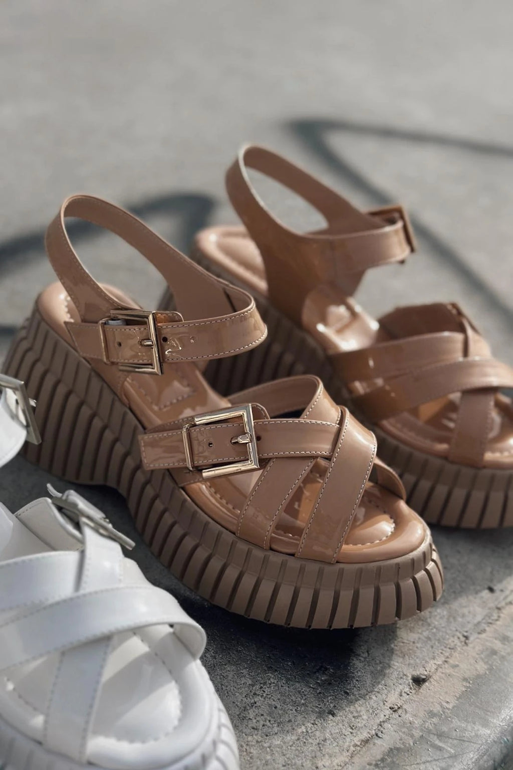 Vony Nude Patent Faux Leather Sandals