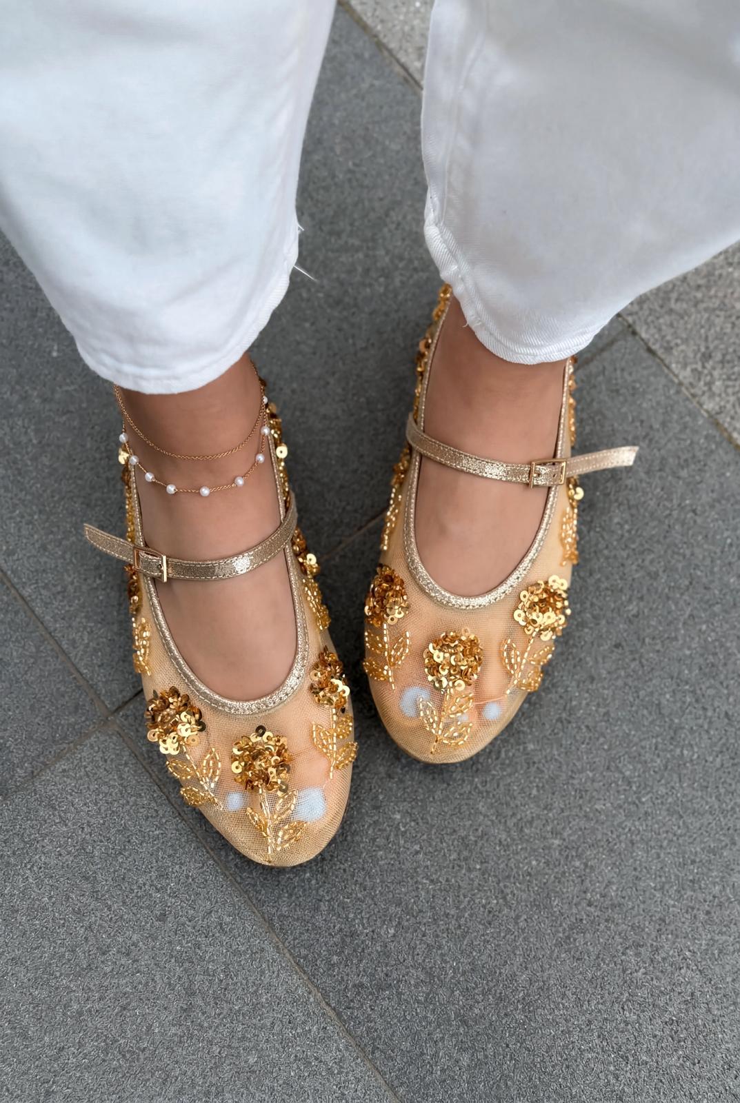 Telora Gold Embroidered Women's Flats