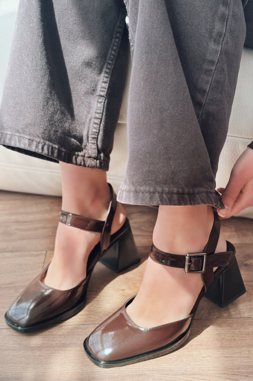 Melora Light Brown Patent Faux Leather Women's Mary Jane