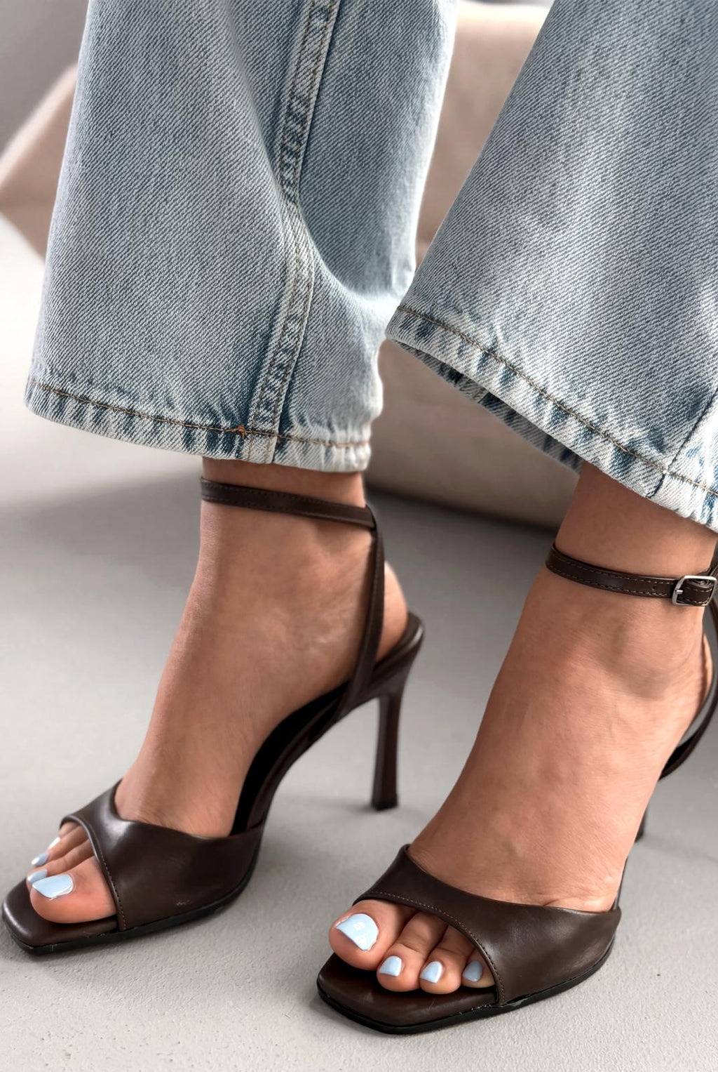 Elvona Taupe Faux Leather Women's Pumps Sandals