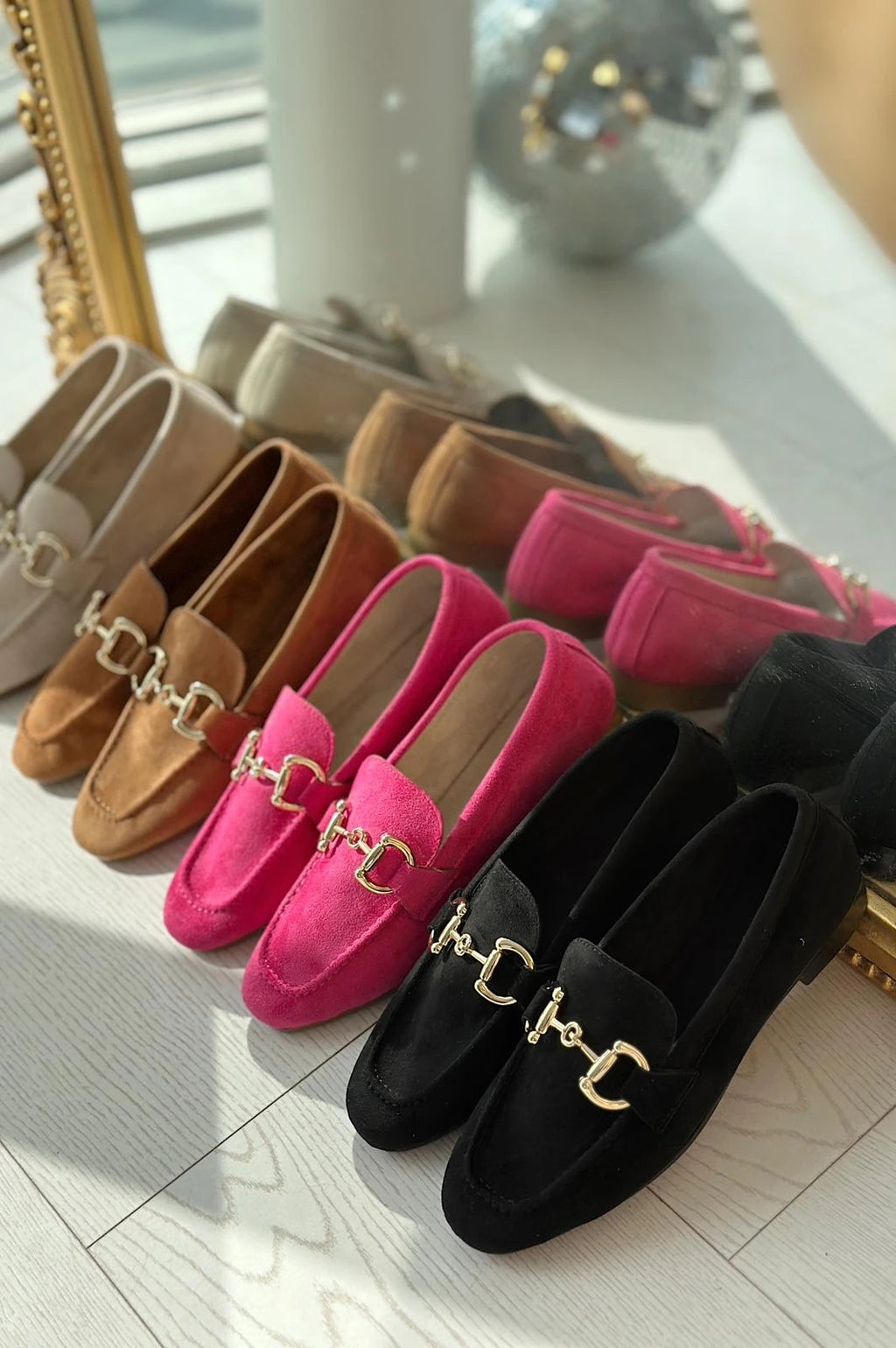 Lofin Fuchsia Suede Buckle Detail Women's Loafers