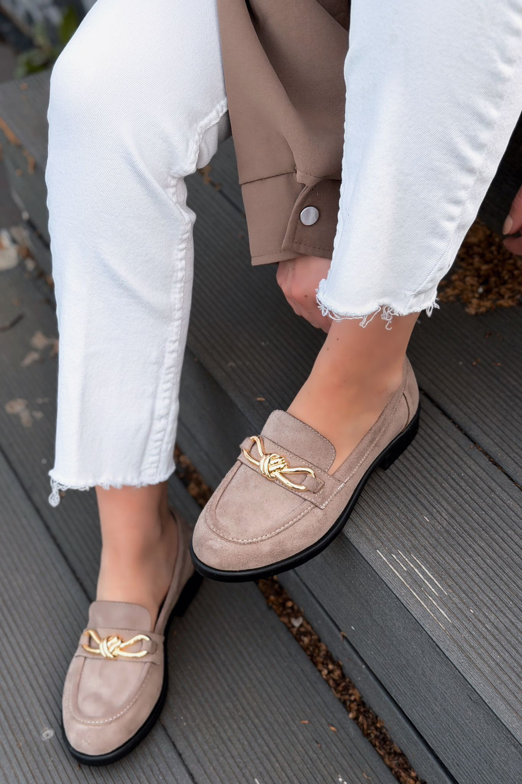 Norel Taupe Suede Bow Detail Women's Loafers
