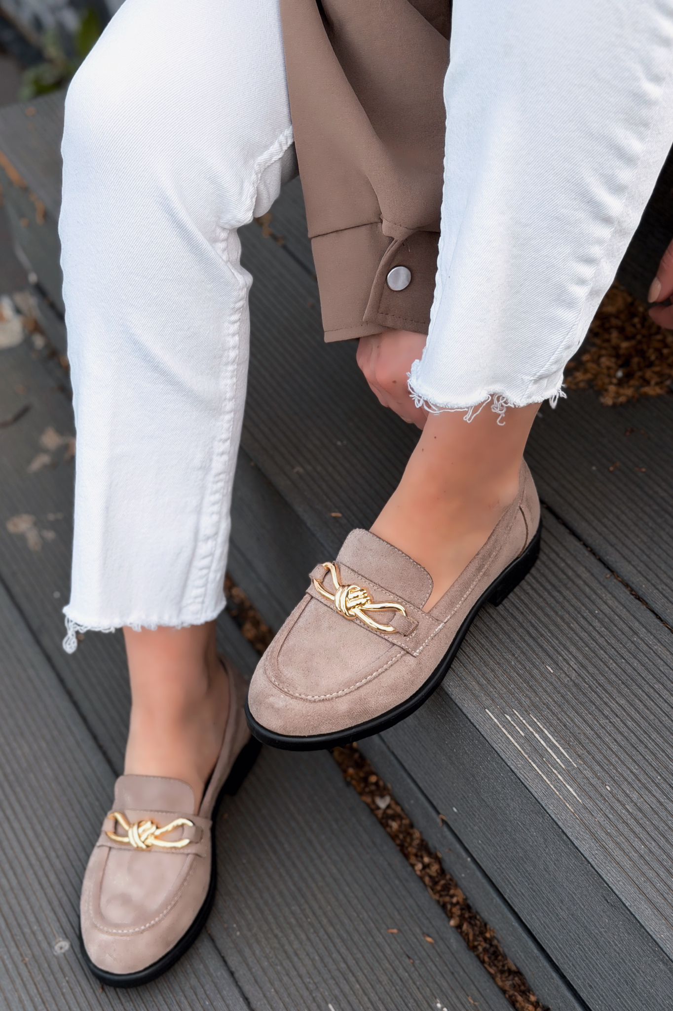Norel Taupe Suede Bow Detail Women's Loafers