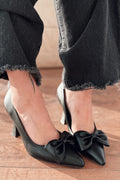 Odrin Black Bow Detail Faux Leather Women's Stilettos