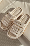 Laursa Beige Faux Leather Stone-Embellished Women's Slides