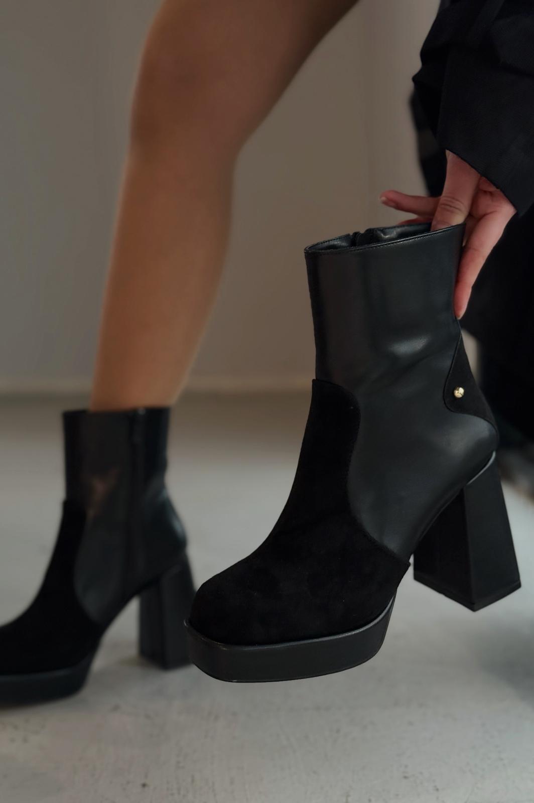 Olexsa Black Faux Leather High Heel Women's Boots